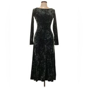 Vintage 90s Betsey Johnson crushed velvet Hunter green midi dress